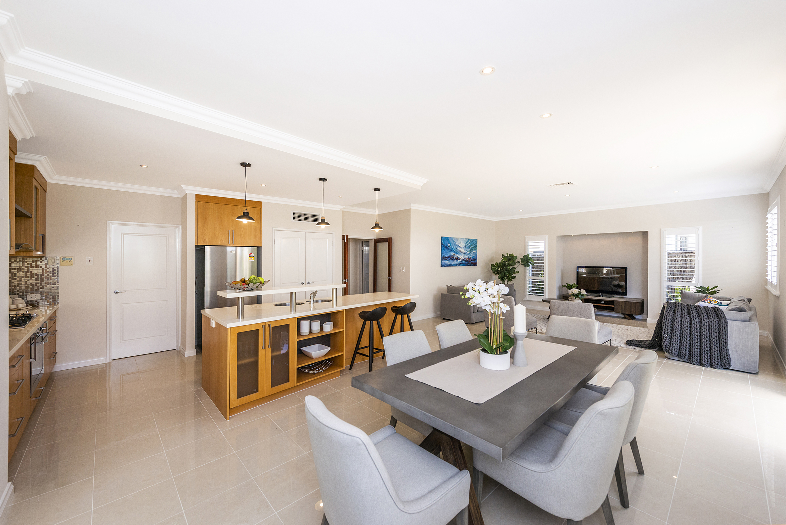 Open plan kitchen and dining area of a Perth home